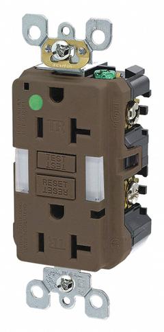 LEVITON GFCI Receptacle: Hospital Grade, Decorator Duplex, 5-20R, Brown, GFCI, 125V AC, 20 A (MPN GFNL2-HG)