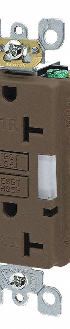 LEVITON GFCI Receptacle: Hospital Grade, Decorator Duplex, 5-20R, Brown, GFCI, 125V AC, 20 A (MPN GFNL2-HG)