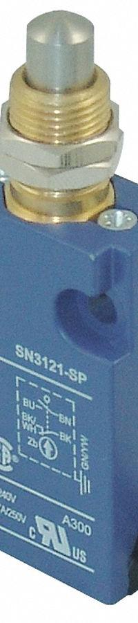 DAYTON Limit Switch: Plunger Actuator, 20 mm Mounting Hole Horizontal Center to Center Distance, Top (MPN 12T956). Key specifications — Manufacturer Part Number: 12T956; Brand: DAYTON; Electrical Connection: 6 ft Cable (5 Wire, 18 AWG); Actuator Type: Plunger.