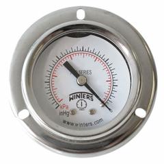 WINTERS Panel-Mount Pressure Gauge: Front Flange, 0 psi to 60 psi, 2 in Dial, 1/8 in NPT Male, PFQ (MPN PFQ2436-DRY-2FF). Key specifications — Accuracy: ±2.5%; Brand: WINTERS; Vibration Resistance Properties: Field-Fillable; Gauge Wetted Parts: Brass / Bronze.