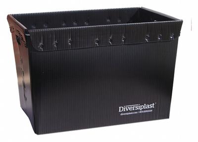 DIVERSI-PLAST Nesting Tote: 3 gal, 23 in x 15 in x 16 in, Black, Lid Not Included - Lightweight Corrugated Plastic Nesting Totes