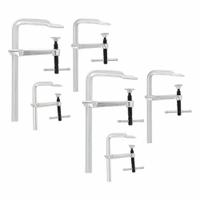 BESSEY Bar Clamp Set: Medium Duty, Sliding T Handle, 12 in Jaw Opening - Max, 5 1/2 in Throat Dp, F (MPN CLSX-SET). Key specifications — attr668287: Bar Slide; attr668283: Swivel; attr663925: BESSEY.
