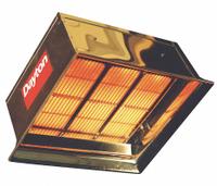 DAYTON Gas Infrared Flat Panel Heater: Propane, 90,000 BtuH Heating Capacity Input, 20 ft x 20 ft (MPN 3E462). Key specifications — Brand: DAYTON; Fuel Type: Propane; Clearance to Combustibles - Top x Below x Sides: 42 in x 98 in x 48 in; Floor Coverage @ Minimum Mounting Height: 20 ft x 20 ft; For Use Outdoors: Indoor Use Only; Min. Mounting Height: 16 to 18 ft; Overall Dimensions - H x W x D: 22-1/2 in x 26-5/8 in x 15-1/4 in.