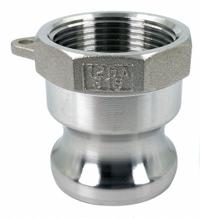 Cam and Groove Adapter: 1 1/4 in Coupling Size, 1-1/4 in-11-1/2 Thread Size, 2 1/16 in Overall Lg (MPN PLE83). Key specifications — Thread Size: 1-1/4 in-11-1/2; Fitting Type: FNPT; Includes Locking Arm: No; Body Material: 316 Stainless Steel; Brand: APPROVED VENDOR.