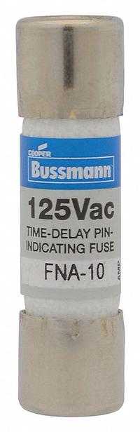 BUSSMANN Fuse: FNA Series, Midget, Time-Delay, 4 A, 250 V AC, 13/32 in x 1 1/2 in, Indicating (MPN FNA-4). Key specifications — Series: FNA; Brand: BUSSMANN.