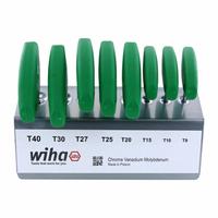 WIHA Torx and Torx Plus Key Sets: Short, 8 Pieces, T10/T15/T20/T25/T27/T30/T40/T9 Tip Size, Std End (MPN 36494). Key specifications — attr1205450: WIHA; attr1205441: Chrome.