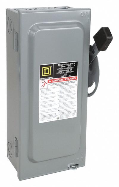 SQUARE D Safety Switch: Fusible, 60 A, Three Phase, 240V AC, Galvanized Steel - Fusible Safety Switches