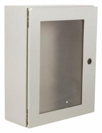 WIEGMANN Enclosure: Steel, 20 in x 16 in x 10 in, NEMA 12/13/3R/4, Solid with Window Cover, Hinged (MPN N412201610WC). Key specifications — Closure Method: 1/4-Turn Latch; Brand: WIEGMANN; Knockouts: Not Included.