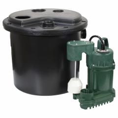 ZOELLER Sink Drain Pump System: 5 gal, 1/3 hp, 115V AC, 30 gpm Flow Rate @ 10' of Head, 5.5 A, Male (MPN 1104-0007). Key specifications — Brand: ZOELLER; Rated Voltage: 115V AC; Discharge Location: Top; Switch: Integral Vertical.