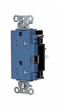 HUBBELL Receptacle: Decorator Duplex, 5-20, Blue, 125V AC, 20 A, 2 Pole / 3 Wire (MPN DR20STBLTR)