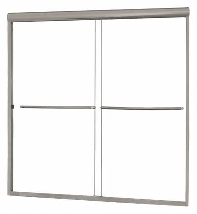 FOREMOST Tub Door: Frameless, 60 in Overall Ht, Clear Tempered Glass - Double Sliding Bathtub Doors