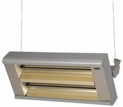 FOSTORIA Electric Infrared Heater: 5000W Watt Output, 480V AC, 1 Phase, Hardwired, 60° Beam Pattern (MPN 342-60-THA-480V). Key specifications — Wattage Output: 5000W; Voltage: 480V AC; Brand: FOSTORIA; Electrical Connection: Hardwired; Element Type: Quartz Lamp; Housing Color: Silver; Housing Material: Aluminum; Overall Dimensions - L x W x D: 33 in x 15 in x 11 in.