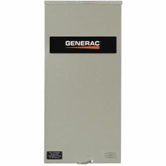 GENERAC Automatic Transfer Switch: Single Phase, 300 A Current Rating, Service Rated Transfer Switch (MPN RTSW300A3). Key specifications — Enclosure Material: Aluminum; Lockable: No; Rated Voltage: 120/240V AC; Brand: GENERAC; Compatible with Series: RTS; Service Rated Transfer Switch: Yes.