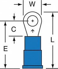 3M Ring Terminal: Blue, Vinyl Insulation, #6 Stud Size, 16 AWG to 14 AWG Wire Sizes, 1,000 V (MPN MVU14-6R/SK). Key specifications — attr1308027: 3M.