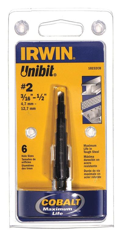 IRWIN Step Drill Bit: 3/16" to 1/2", Black Oxide Cobalt - Cobalt Step Drill Bits