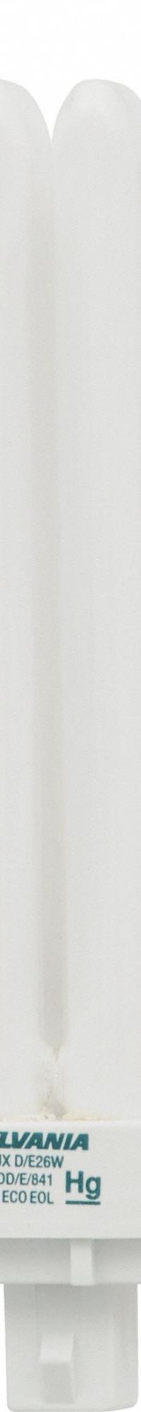 LEDVANCE/ SYLVANIA Compact Fluorescent Bulb: 4-Pin (G24q-3), T4, Fluorescent, 4100K, 26 W Watt (MPN CF26DD/E/841/ECO). Key specifications — Brand: LEDVANCE/ SYLVANIA; Bulb Designation: CF26DD/E/841/ECO; Dimmable: Yes; Color Temperature: 4100K.