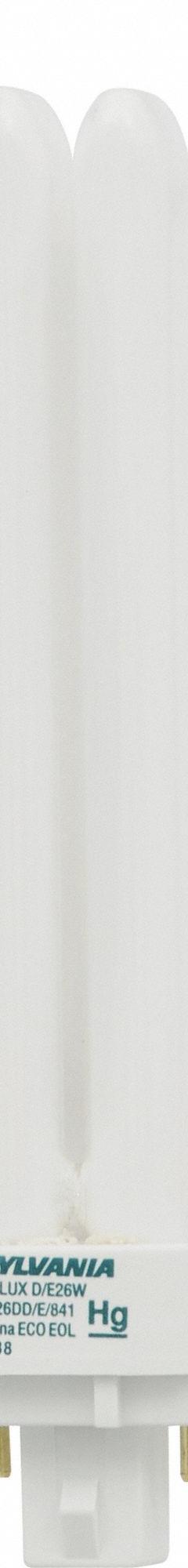 LEDVANCE/ SYLVANIA Compact Fluorescent Bulb: 4-Pin (G24q-3), T4, Fluorescent, 4100K, 26 W Watt (MPN CF26DD/E/841/ECO). Key specifications — Brand: LEDVANCE/ SYLVANIA; Bulb Designation: CF26DD/E/841/ECO; Dimmable: Yes; Color Temperature: 4100K.