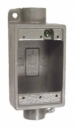 HUBBELL KILLARK Device Box: Aluminum, Rectangular, 1 Gangs, 1/2 in Hub Size, 28.5 cu in Capacity (MPN FDC-1). Key specifications — Color: Gray; Brand: HUBBELL KILLARK.
