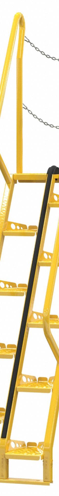 VESTIL Alternating Tread Stairs: 9.5 ft Overall Ht, Steel, 350 lb Load Capacity, Perforated (MPN ATS-6-56). Key specifications — Color: Yellow; Brand: VESTIL.