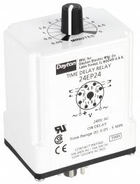 DAYTON Single Function Time Delay Relay: Socket Mounted, 240V AC, 10 A, 8 Pins/Terminals, On Delay (MPN 24EP24). Key specifications — Brand: DAYTON.
