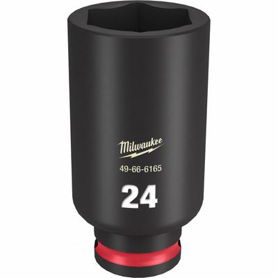 MILWAUKEE Deep Impact Socket: 3/8 in Drive Size, Metric, 24 mm Socket Size, 6-Point - 3/8" Drive Impact Sockets