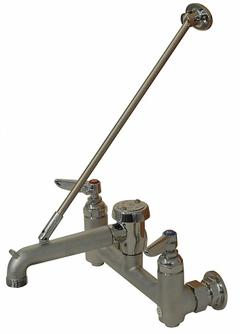 ADVANCE TABCO Straight Service Sink Faucet: Wall, Widespread, Brass, Chrome, 9.6 gpm Flow Rate (MPN K-240). Key specifications — Color/Finish: Chrome; Includes: 3/4 in Hose End Spout.