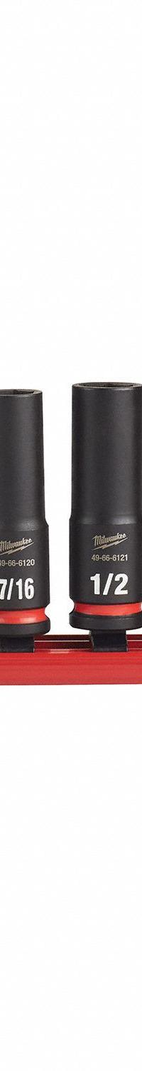 MILWAUKEE Impact Socket Set: 3/8 in Drive Size, Small Set (0-50 pieces) Set Size, 8 Pieces, 0, SAE (MPN 49-66-7024). Key specifications — attr1204251: MILWAUKEE; attr1215453: 3/8 in; attr1215454: 5/16 in to 3/4 in; attr1224229: Friction.