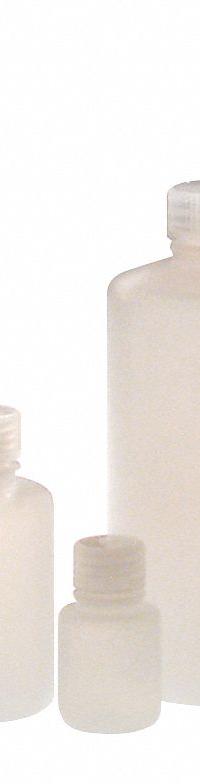 NALGENE Sampling Bottle: HDPE, 1 fl oz, 30 mL, Natural, 20-415 Screw Closure Size, Closure Included (MPN PLA-03149). Key specifications — Body Color: Natural; Closure Attached: Attached; Brand: NALGENE; Pre-Cleaned: None; Closure Included: Yes.