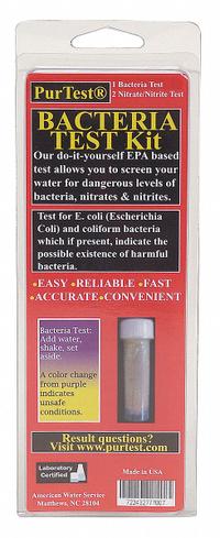 PURTEST Bacteria Water Test Kit: Coliform Bacteria/E.Coli, 2 Tests, 2 Pieces (MPN 77700). Key specifications — Includes: Bacteria Test Bottle; Test Parameters: Coliform Bacteria.