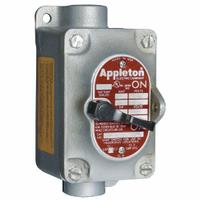APPLETON ELECTRIC Tumbler Switch: 1 Gang, 1-Pole, 30 A, 277 V AC, Feed-Thru Hub, 3/4 in Hub Size (MPN EDSC175-F13). Key specifications — Brand: APPLETON ELECTRIC.