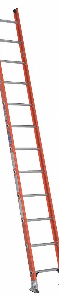 WERNER Straight Ladder: 12 ft Ladder Size, Fiberglass, 300 lb Load Capacity, 27 lb Wt, 12 Rungs (MPN D6212-1). Key specifications — Color: Orange; Brand: WERNER; Included Features: Mar-Resistant End Caps; Shoe Type: Slip-Resistant.