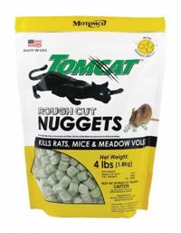 TOMCAT Rodenticide: Bag, 4 lb Container Size, Diphacinone, Pellets, 11 3/4 in Overall Ht (MPN 32374). Key specifications — Color: Green; Brand: TOMCAT; Container Type: Bag; Form: Pellets; Active Ingredients: Diphacinone.