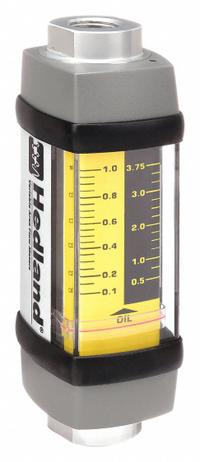 HEDLAND Mechanical Flowmeter: Petroleum Fluid Meter, Scale, Variable Area, Inline, Universal, NPTF (MPN H601A-001). Key specifications — Display Type: Scale; O-Ring Material: Viton; Includes Flow Rate Adjustment Knob: No; Includes Pressure Guage: No; Mounting Orientation: Universal; Unit Of Measure: Liters; Brand: HEDLAND; Accuracy: +/-2%.