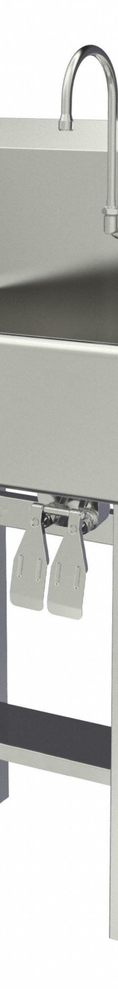 SANI-LAV Wash Station: 46 1/2 in Overall Ht, 20 in Bowl Lg, 9 in Bowl Dp, 0.5 gpm Flow Rate, 16 ga (MPN 524FK2.5). Key specifications — Includes Side Splash: Side Splash Not Included; Brand: SANI-LAV.