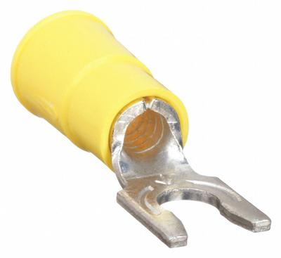 3M Fork Terminals: Yellow, Vinyl, #8 Stud Size, 12 AWG – 10 AWG Wire Range - Insulated Fork Terminals