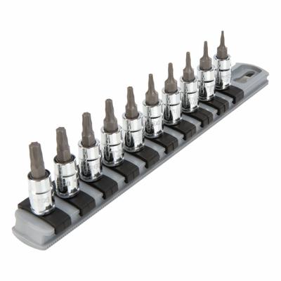 TEKTON Socket Set: 1 - 25 Pieces, 1/4 in Drive Size, 10 Pieces, T6 to T30 Tip Size Range - Torx Bit Socket Sets