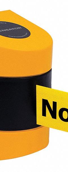 TENSABARRIER Retractable Belt Barrier: Hose Clamp Mounting Plate/Wire Clip, 15 ft Belt Lg, Yellow (MPN 897-15-C-35-NO-YAX-A). Key specifications — Message Color: Black; Frame Color: Yellow; Brand: TENSABARRIER; Belt Color: Yellow.