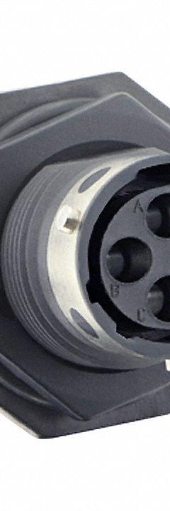 SOURIAU Electrical Connector: Trim Trio UTGX 10, Jam Nut Receptacle, 4 Contacts, 10 A, 500V (MPN UTGX7104S). Key specifications — attr1043586: 30 AWG to 14 AWG; attr1043574: Contacts Not Included; attr1020114: SOURIAU; attr1043080: 1/3 Bayonet; attr1043085: IP69K; attr1043079: Trim Trio UTGX; attr1043575: Female; attr1043093: 500V.