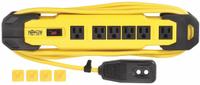 TRIPP LITE GFCI: 9 ft Lg, 14/3, 5-15P Plug, 15 A Current, 120V AC, 5-15R, Black/Yellow, SJT (MPN TLM609GF). Key specifications — NEMA Plug Configuration: 5-15P; NEMA Receptacle Configuration: 5-15R; Brand: TRIPP LITE; Voltage: 120V AC.