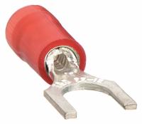 STA-KON Fork Terminals: Red, Nylon, 1/4 in Stud Size, 22 AWG – 16 AWG Wire Range, Std Fork, 600 V (MPN RA18-14F). Key specifications — Barrel Style: Insulation Grip; Manufacturer Part Number: RA18-14F; Brand: STA-KON; Series: RA1163.