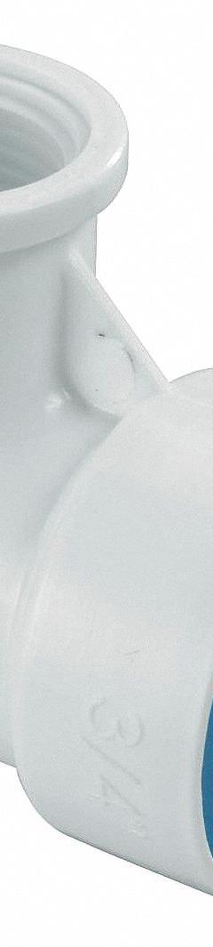 HYDRORAIN Elbow: 3/4" Push x 1/2" FPT, ABS Plastic, 150 psi Max Working Pressure, 1.75 in Wd (MPN 07775). Key specifications — Connection: 3/4" Push x 1/2" FPT; Material: ABS Plastic; Product Type: Elbow.