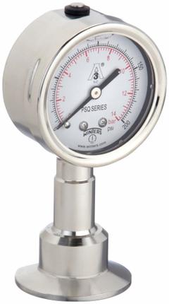 WINTERS Pressure Gauge: 0 psi to 200 psi, 2 1/2 in Dial, 1 1/2 in Tri-Clamp, Bottom, ±1.50% Accuracy (MPN PSQ15806). Key specifications — Brand: WINTERS; Case Material: 304 Stainless Steel; Lens Material: Polycarbonate; Pressure Gauge Type: Sanitary Pressure Gauge; Accuracy: ±1.50%; Includes Calibration Certificate: No; Series: PSQ; Vibration Resistance: Dust Resistant.