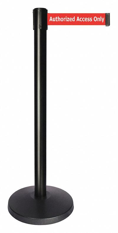 QUEUEWAY Barrier Post with Belt: Red, No Pattern, Authorized Access Only, 10 ft Belt Lg - Message Retractable Belt Post Barriers