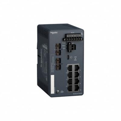 SCHNEIDER Ethernet Switch: Managed, DIN Rail, 10 Ports, RJ45 - DIN Rail-Mount Ethernet Switches
