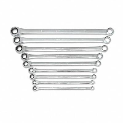 GEARWRENCH Box End Wrench Set: Alloy Steel, Chrome, 9 Tools - SAE, Double End, 12-Point, Ratcheting Box End Wrench Sets