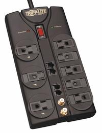 TRIPP LITE Outlet Strip: 8 Outlets, 10 ft Cord Lg, 3,240 J Rated Energy, 15 A Current, UL 1363 (MPN TLP810NET). Key specifications — Brand: TRIPP LITE; Mounting Style: Keyhole.