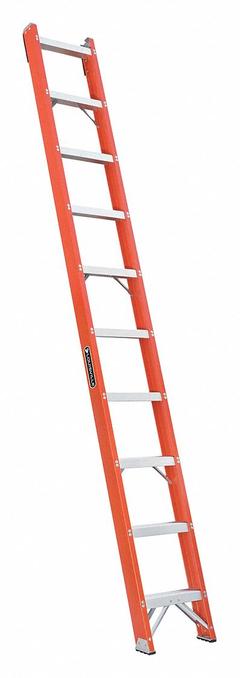 LOUISVILLE LADDER Straight Ladder: 10 ft Ladder Size, Fiberglass, 300 lb Load Capacity, 20 lb Wt (MPN FH1010). Key specifications — Color: Orange; Brand: LOUISVILLE LADDER; Shoe Type: Slip-Resistant.