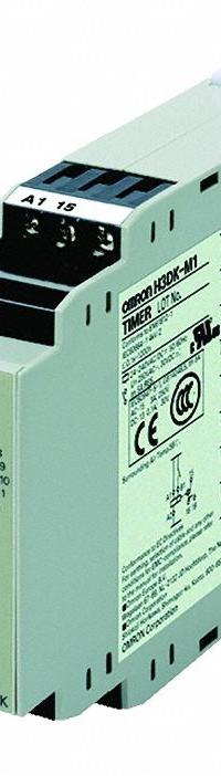 OMRON Timer: DIN-Rail Mounted, 24 to 240V AC/DC, 9 Pins/Terminals, 0.1 sec – 1,200 hr (MPN H3DK-M1 AC/DC24-240). Key specifications — Contact Rating (AC): 5 A @ 250V (Resistive Load); Contact Rating (DC): 10.00 mA @ 5V; Delay Function: On Delay; Input Voltage: 24 to 240V AC/DC; Brand: OMRON.