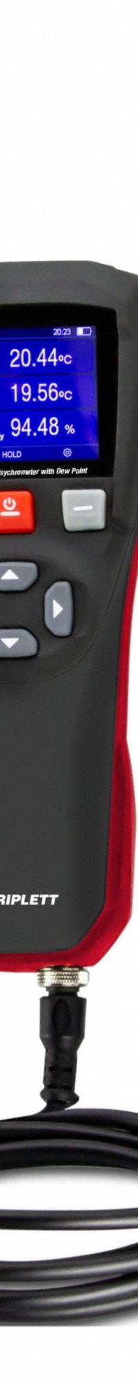 TRIPLETT Relative Humidity and Temperature Meter: Cabled, Ambient Temp/Dew Point/Humidity (MPN RHT90). Key specifications — Brand: TRIPLETT; Calibration Certificate: Not Included.