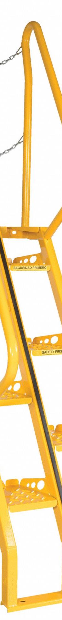 VESTIL Alternating Tread Stairs: 8.5 ft Overall Ht, Steel, 350 lb Load Capacity, Perforated, 8 Steps (MPN ATS-5-56). Key specifications — Color: Yellow; Brand: VESTIL.